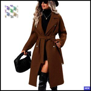 Oversized Wool Blend Pea Coat Double Breasted Notch Lapel Classic Trench